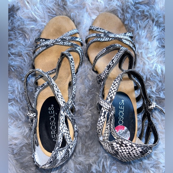 Aerosoles Broomstick Snake Print Leather Wedge strappy Sandals Women's 7.5 - Picture 7 of 9